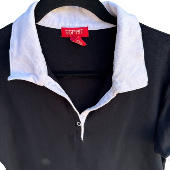 Esprit Vintage 80s 90s Black White Collar Retro Chic Preppy Crop Polo Shirt L - Picture 3 of 8